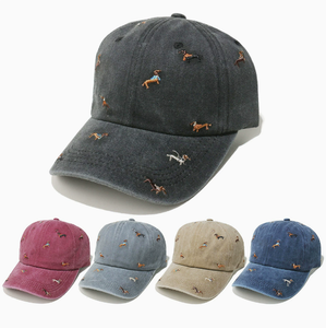 Casquette de baseball en coton délavé multicolore avec broderie mini chien, casquette snapback décontractée réglable, chapeau de soleil polyvalent pour l'extérieur - Product Image 6