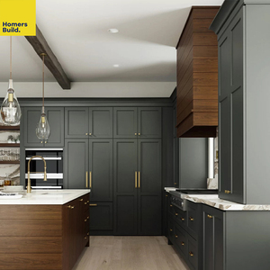 Cuisine moderne de luxe classique avec armoires solides, hotte aspirante sur mesure, étagères flottantes en <span class=keywords><strong>bois</strong></span> RTA, structure en contreplaqué, robinet, accessoire, villa - Product Image 5