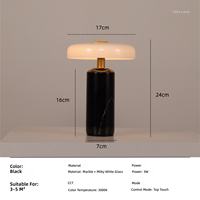 Lampe de table LED en marbre moderne et flexible à commande tactile, fonctionnant sur batterie, pour salon