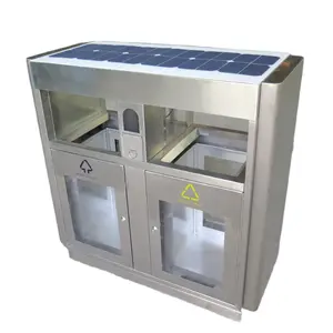 Stainless Steel Outdoor Smart Bin Commercial Waste Trash Bin Garbage Recycle Can With Solar Panel