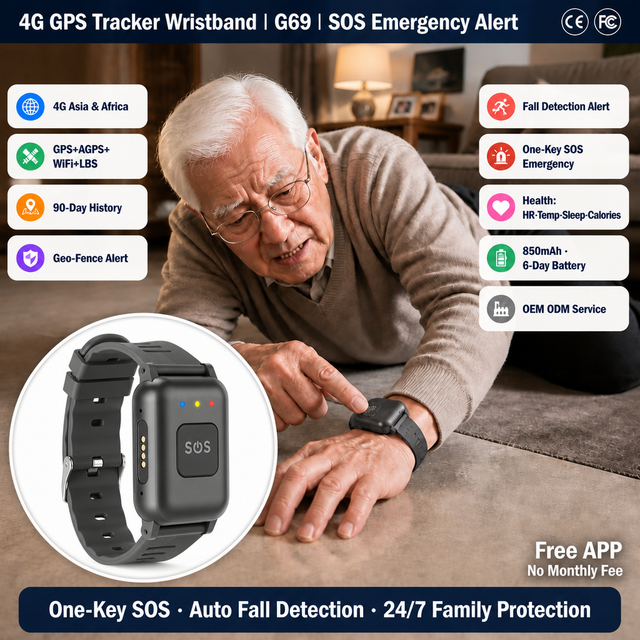 Latest Bracelet Shape 4G GPS Tracker G69 for Elderly Child With Temperature Sensor +Heart Rate Monitoring+SOS Panic Button