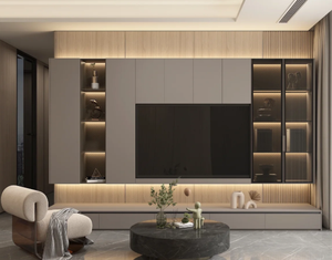 ตู้ติดผนังทีวีไม้แบบบูรณาการที่กำหนดเองแบบแยกส่วนสำหรับห้องนั่งเล่นทีวีทั้งบ้านที่เก็บเฟอร์นิเจอร์ภายในบ้าน - Product Image 3