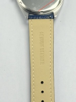Herrenuhr mit gebürstetem silbernem rundem Gehäuse, kleinem Sekundenzifferblatt, marineblauem genarbtem Lederarmband, wasserdicht für den täglichen Gebrauch.