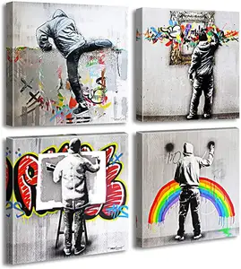 Posters Wall Art Prints Living Room Office Wall Decor Canvas Prints Banksy Street Graffiti Art Panel Stretched Pop Art Poster Decorations