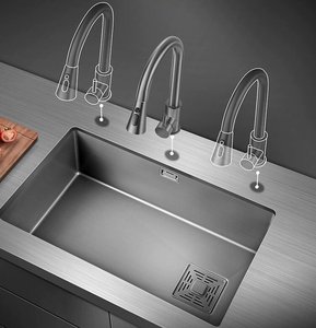 Grand évier de cuisine à cuve unique en acier inoxydable 304 épaissi avec revêtement nano pour usage domestique, lavage de légumes et de vaisselle - Product Image 3