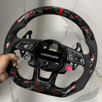 Volante de Fibra de Carbono Forjada y Cuero Perforado para Audi A4 A5 A6 S3 S4 S5 RS3 RS4 Q3 Q5 Q7 TT, Volante Personalizado con Base Plana