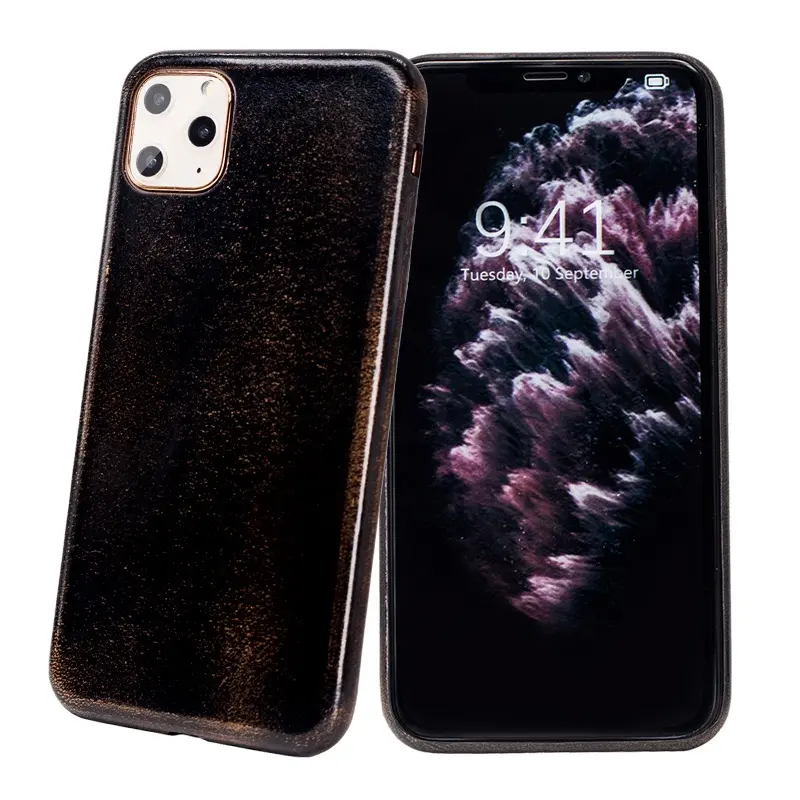 High quality Once-forming natural vegetable-tanned leather cell phone case customized phone case for iPhone 11 pro max
