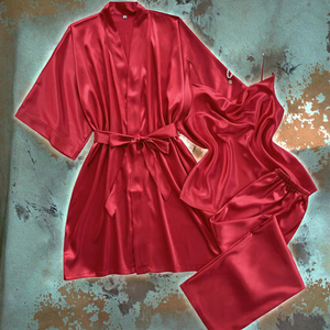 Conjunto de Pijama de Lujo de 1 Pieza para Mujer, Camisón de Poliéster Satinado de Cuello en V, Color Sólido, Sexy, Elegante, Transpirable y de Secado Rápido - Product Image 3