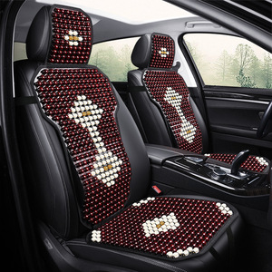 Fundas de Asiento de Coche, Juego Completo, Cuentas de Madera Hinoki, Rojas, para Asientos Delanteros, Refrigeración de Verano, Ajuste Universal - Product Image 1