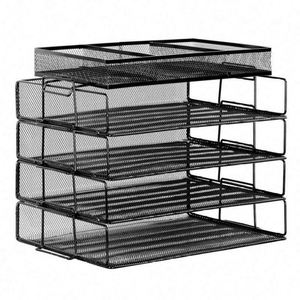 Organisateur de lettres à 5 niveaux empilable, organiseur de bureau, trieur de documents A4, plateau à papier en maille - Product Image 1