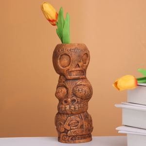 Florero de cerámica hecho a mano, vaso con forma de hueso, jarrón para decoración del hogar, Tiki Tony's Head Stack Cup, taza Tiki de cóctel - Product Image 2