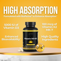 Capsule de Vitamine D3 K2 5000UI avec Bioperine, Sans OGM, Sans Soja, Complément Alimentaire pour la Santé Osseuse et Immunitaire