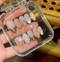Nouvelles capsules d'ongles en acrylique 3D personnalisables, couvrantes, de luxe, forme amande, avec colle, motif floral marbré violet scintillant pour femmes