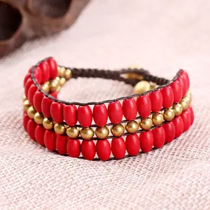 2024 European and American Bohemian jewelry creative turquoise copper beads Thailand hand-woven natural double-row bracelet