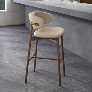 <span class=keywords><strong>Chaise</strong></span> de bar en bois massif Wabi-Sabi Nordic Simple Light Luxury High Chair for Home Bar Island Modern Cotton Linen for Living Room - Product Image 4