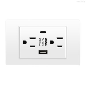สวิตช์ไฟติดผนังแบบอเมริกันสีขาว 118 ช่อง พร้อมช่องเสียบ USB Type C และปลั๊กไฟแบบอเมริกัน อังกฤษ และยุโรป - Product Image 5