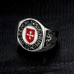 Anillo Masónico de Acero Inoxidable Sólido e Impermeable, Hecho a Medida, con Cruz de los Caballeros Templarios y Esmalte Rojo y Blanco Turco, para Joyería de Fiesta - Product Image 2