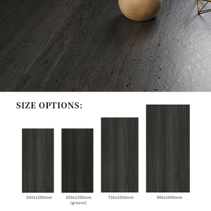 Panneau en porcelaine aspect travertin noir de luxe 600x1200, finition mate pour le mur de déclaration et le carrelage de salle de bain Moody - Product Image 4