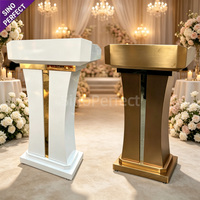 Podio de Metal Blanco Moderno al por Mayor, Atril Portátil para Presentaciones, para Iglesia, Boda, Hotel, Banquete, Evento, Fiesta