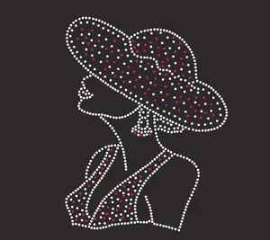 Bling dgtopaz factory wholesale heat press pretty lady ready design rhinestone prints transfer