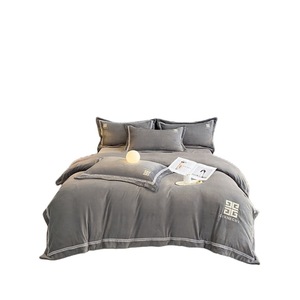 Civnechy Milk Fleece Four-Piece Bedding Set <b>Double</b>-Sided Thickened Winter Warm Luxury Style Embroidered Solid Color - Product Image 2
