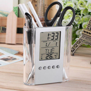 ที่เก็บปากกาโปร่งใสอเนกประสงค์โลโก้กำหนดเองที่เก็บบนโต๊ะแบบนาฬิกา - Product Image 4