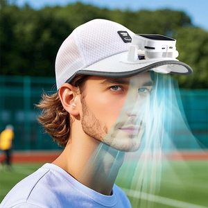 Casquette de camionneur innovante rechargeable par USB avec ventilateur solaire intégré, réglable, respirante en maille, pour le golf et le sport, avec visière extra longue - Product Image 1