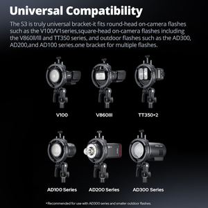 ขายึดแฟลชอเนกประสงค์ S3 ใช้ได้กับ Ad200/ad300/v100/v860iii ซีรีส์ Tt แบบ Bowens Mount พกพาสะดวก ปรับมุมได้ - Product Image 2