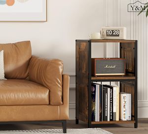 Support de <span class=keywords><strong>tourne</strong></span>-<span class=keywords><strong>disque</strong></span> en métal marron à 3 niveaux Table de chevet pour salon chambre à coucher pour stocker des disques vinyle - Product Image 6