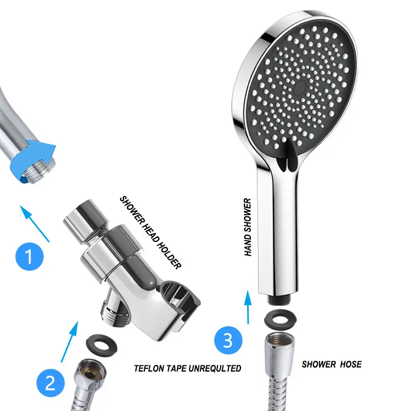 Chuveiro de mão de 3 funções, conjunto de cabeça de chuveiro de mão de alta pressão portátil com mangueira e suporte para banheiro