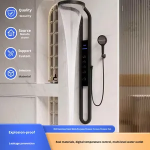 <span class=keywords><strong>Douche</strong></span> moderne <span class=keywords><strong>de</strong></span> luxe en acier inoxydable 304, thermostatique, pluie LED, température numérique, multifonctionnelle, écran <span class=keywords><strong>de</strong></span> <span class=keywords><strong>douche</strong></span>, ensemble <span class=keywords><strong>de</strong></span> <span class=keywords><strong>douche</strong></span>, pluie douce - Product Image 3