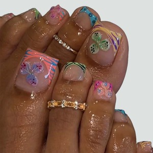Fabricante al por mayor 24 piezas Diseños <span class=keywords><strong>de</strong></span> <span class=keywords><strong>uñas</strong></span> <span class=keywords><strong>de</strong></span> Punta francesa Prensa <span class=keywords><strong>en</strong></span> Punta ABS <span class=keywords><strong>Flores</strong></span> coloridas Squrae Prensa <span class=keywords><strong>en</strong></span> <span class=keywords><strong>uñas</strong></span> para dedos <span class=keywords><strong>de</strong></span> los pies - Product Image 1