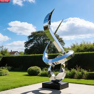 Sculpture abstraite moderne en acier inoxydable poli miroir YOUFINE pour jardin - Product Image 1