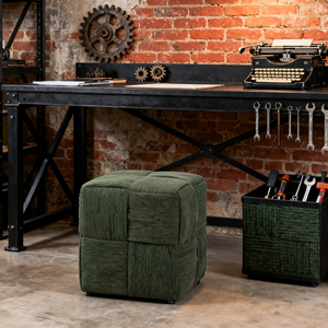 Pouf repose-pieds carré en velours côtelé vert, doux et confortable, pour canapé - Product Image 6
