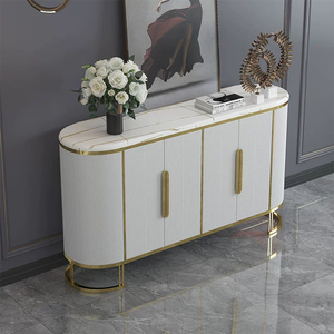 High End Storage White <strong>Buffet</strong> Cabinet Restaurant Golden Leg and Sintered Stone Top <strong>Buffet</strong> <strong>Table</strong> for Living Room Entryway Hallway - Product Image 1