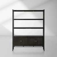 Étagère Monumentale en Chêne Noir Anthracite, Meuble de Rangement Ouvert de Style Mid-Century avec Rangement pour Villa de Luxe, Unité d'Étagère pour Salon
