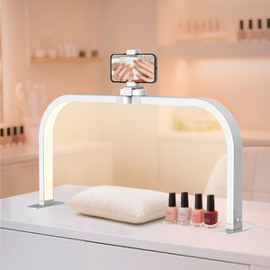 Lámpara LED para uñas en forma de U ajustable con soporte para teléfono, aleación de aluminio blanca, control táctil, luz de escritorio regulable para manicura - Product Image 3
