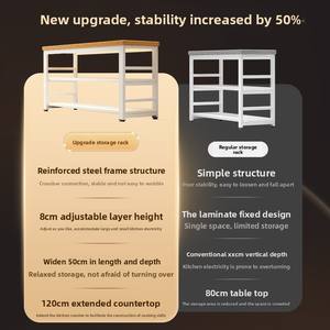 Longue étagère de cuisine avec four à micro-ondes établi en bois multifonctionnel pour la coupe de légumes chariots d'îles de préparation de repas - Product Image 3