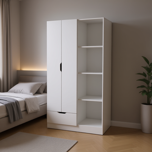 Armario Dover Blanco con 5 Estantes, 1 Cajón y Puerta con Bisagras, Mueble de Almacenamiento Moderno para Dormitorio - Product Image 2