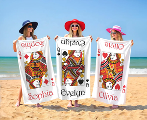 <span class=keywords><strong>Serviette</strong></span> de plage <span class=keywords><strong>en</strong></span> <span class=keywords><strong>papier</strong></span> avec motif de cartes à jouer amusantes, personnalisée pour les groupes et les couples assortis, avec sac, design pour meilleurs amis - Product Image 2