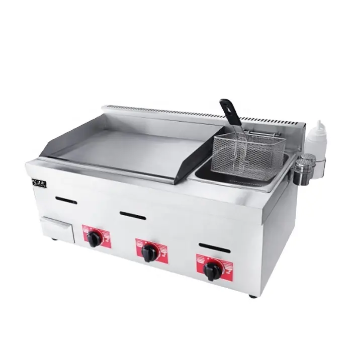 Table top Gas griddle Machine with gas fryer two in one combination ,Grill machine,Grill food machine
