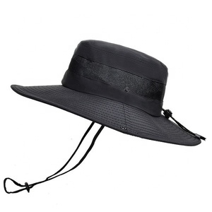 NUEVO Verano Venta al por mayor <span class=keywords><strong>Big</strong></span> Brim Cooling <span class=keywords><strong>Men</strong></span> Fisherman Plain Outdoor Hat Sombreros de cubo de secado rápido con cuerda - Product Image 5