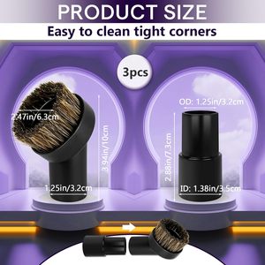 Ensemble de 3 brosses rondes en poils de cheval noirs pour <span class=keywords><strong>aspirateur</strong></span>, adaptées à la plupart des aspirateurs, taille 1 1/4 pouces - Product Image 3