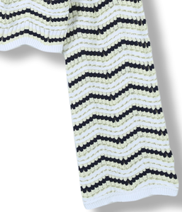 <span class=keywords><strong>Pull</strong></span> à col rond à manches longues pour femmes, printemps-été 2025, sur mesure OEM et ODM, couleur contrastée, rayures ondulées, cardigan en tricot avec boutons - Product Image 6