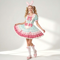 Robe Lolita rose pastel et verte avec volants, tablier et bandeau KC, ensemble complet pour femme, costume cosplay