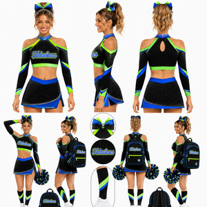 Uniforme <span class=keywords><strong>de</strong></span> cheerleading rose, <span class=keywords><strong>blanc</strong></span> et noir à manches longues, respirant, avec strass AB, tenues personnalisées pour les compétitions d'équipe - Product Image 4