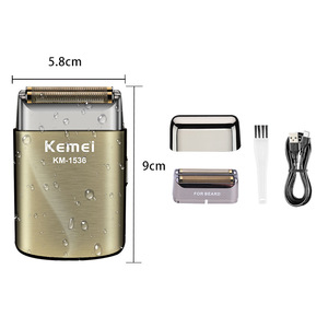 Afeitadora Eléctrica Kemei Km-1536, Cuerpo Metálico Dorado, Doble Cuchilla, Resistente al Agua IpX7, Recortadora de Barba para Hombre, Carga Tipo C - Product Image 1