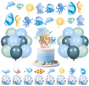 Décoration <span class=keywords><strong>de</strong></span> fête d'anniversaire ou <span class=keywords><strong>de</strong></span> baby shower sur le thème <span class=keywords><strong>de</strong></span> l'océan, guirlande animale sous-marine, topper <span class=keywords><strong>de</strong></span> gâteau, toppers <span class=keywords><strong>de</strong></span> cupcakes, ballons en latex pastel, cadeaux - Product Image 1