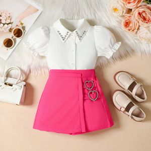 Abbigliamento Estivo Coreano 2026 per Ragazze: Completo Due Pezzi con Camicia Elegante a Maniche Corte a Sbuffo e <span class=keywords><strong>Pantaloncini</strong></span> - Boutique di Abbigliamento per Bambini - Product Image 5