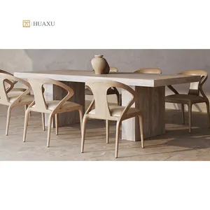 Mesa de comedor de piedra de travertino rectangular de estilo moderno de Italia de gama alta Huaxu